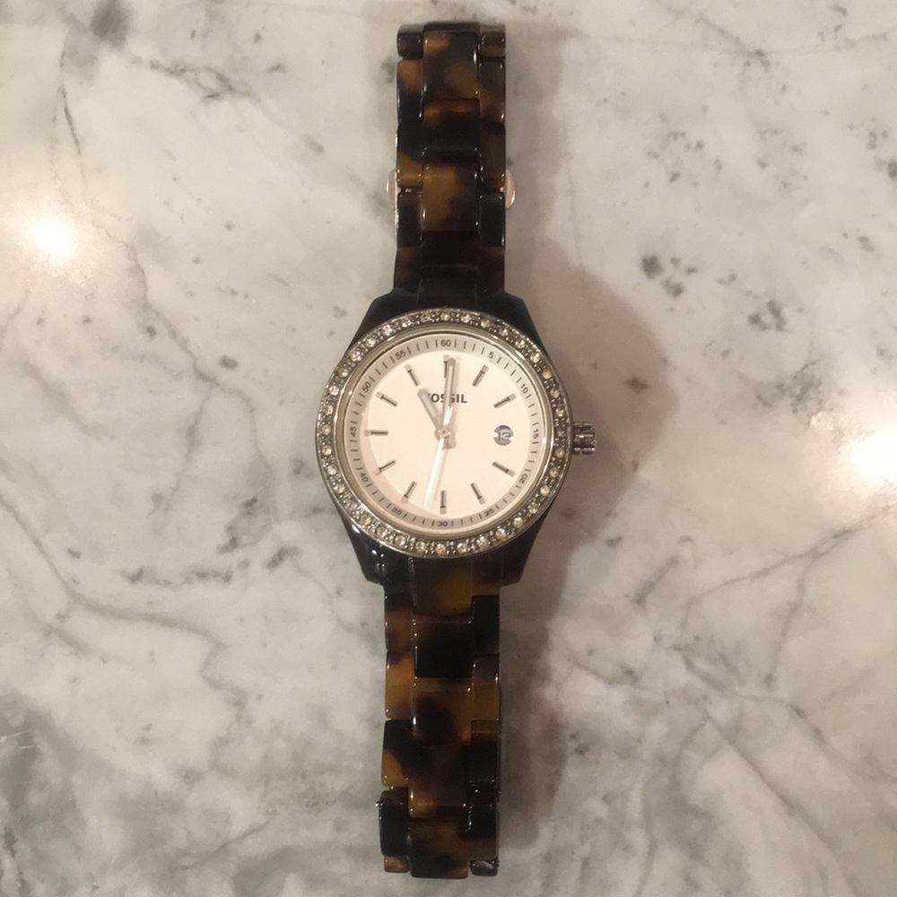 Fossil Watch With Tortoise Band & Rhinestone Face - image 4